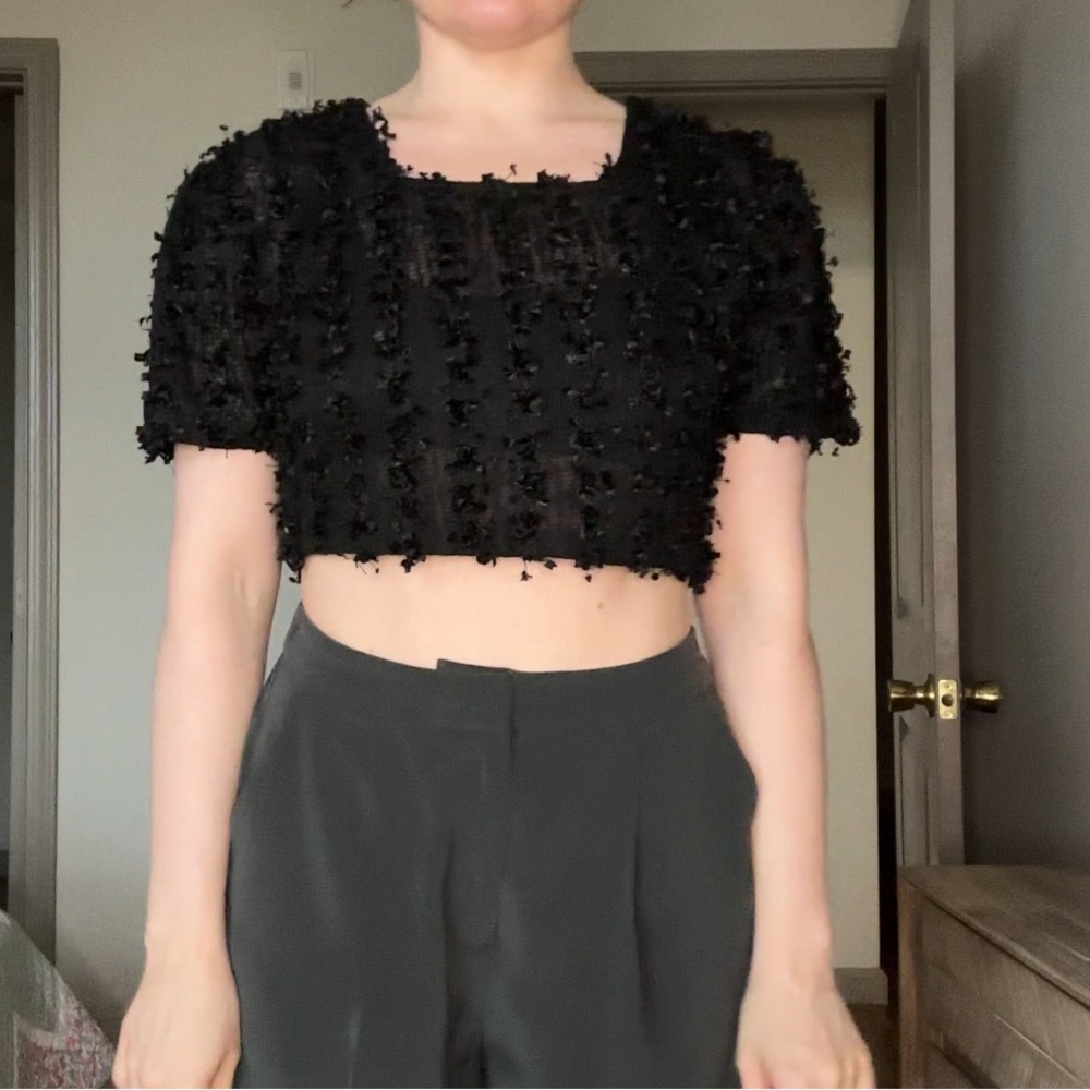 Black Crop Blouse with Textured Embellishments